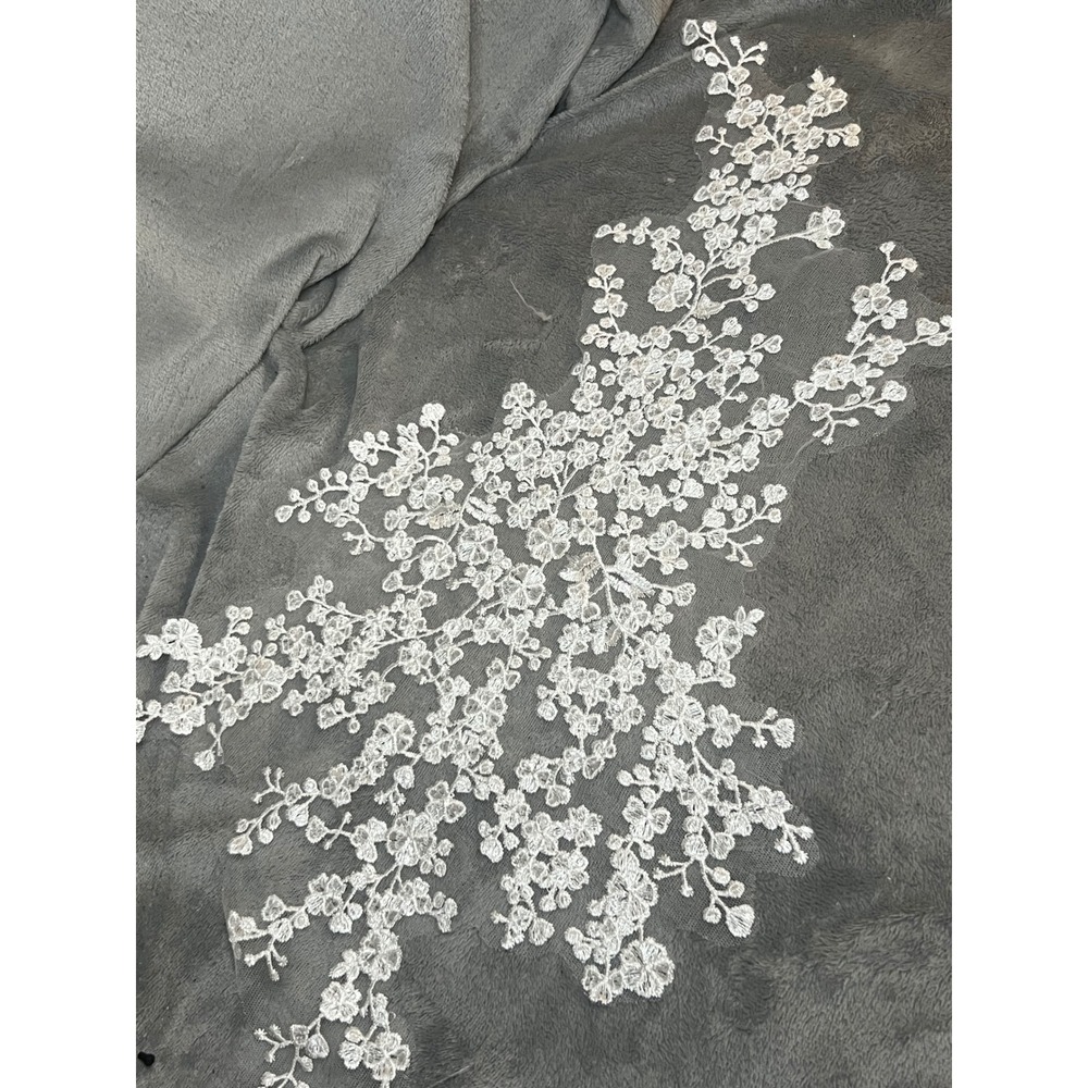 White Floral Lace Applique Embroidered Bridal Wedding Gown Patch 20.5 Inch